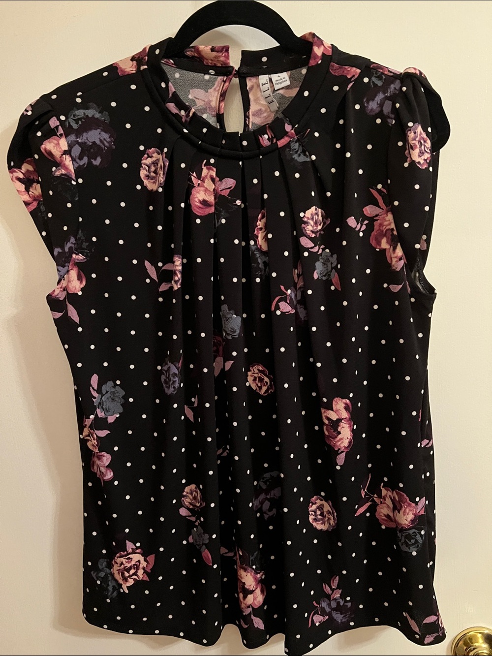 Elle Black Floral & Polka Dot Sleeveless Blouse
